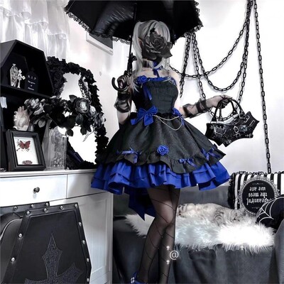 洛丽塔大全套吊带连衣裙lolita双子黑红黑蓝暗黑哥特风吊带裙