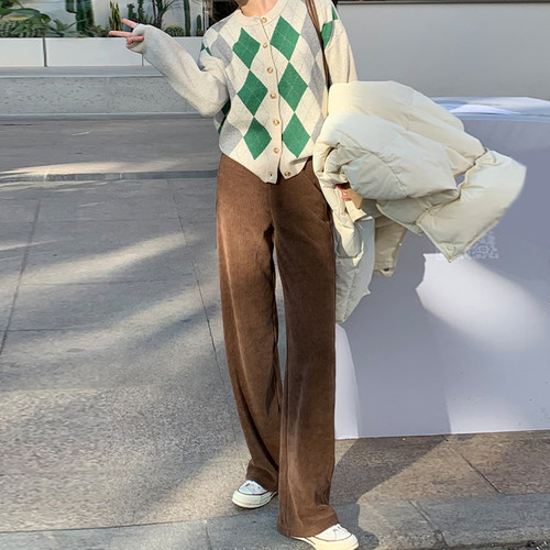 高腰宽松加长雪尼尔阔腿裤女