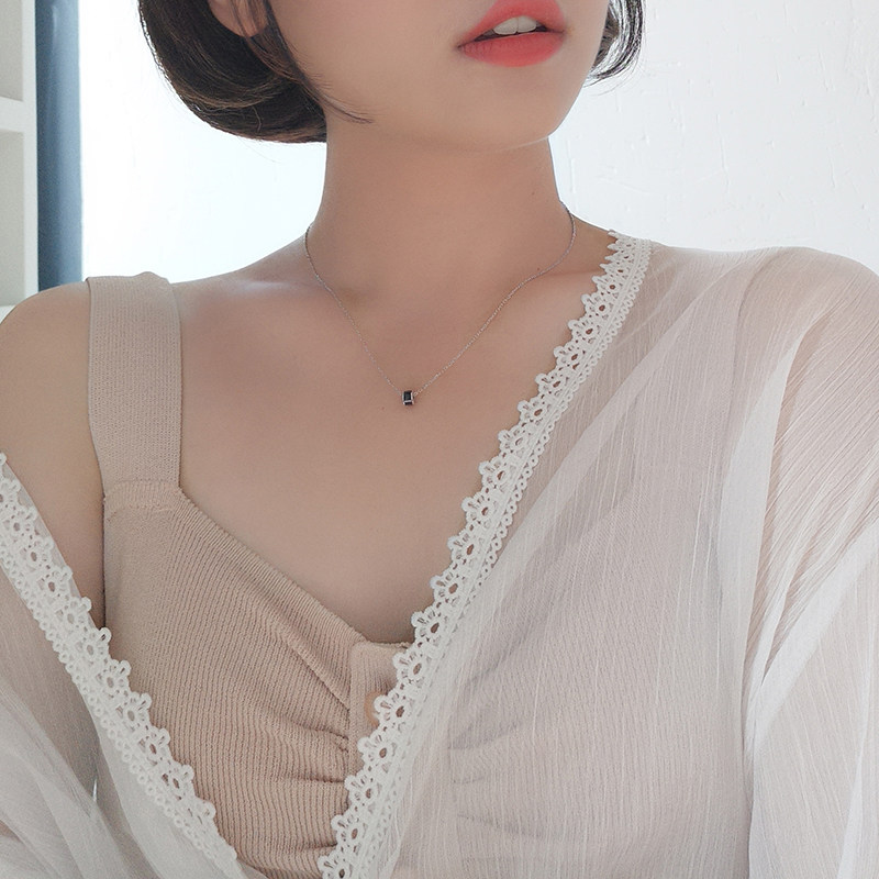 black Cylinder temperament Pendant clavicle Korea Version ins925 Sterling Silver Necklace Send his girlfriend giftin the Accessories/Fashion Jewelry, Necklace  category - from Buy2taobao.com to provide professional Taobao agent buy service