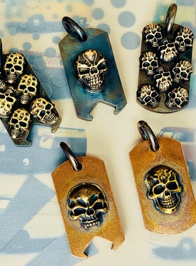 山鹿骷髅狗牌 瓶起子 钢火steelflame风格 EDC个性饰品情侣款吊坠