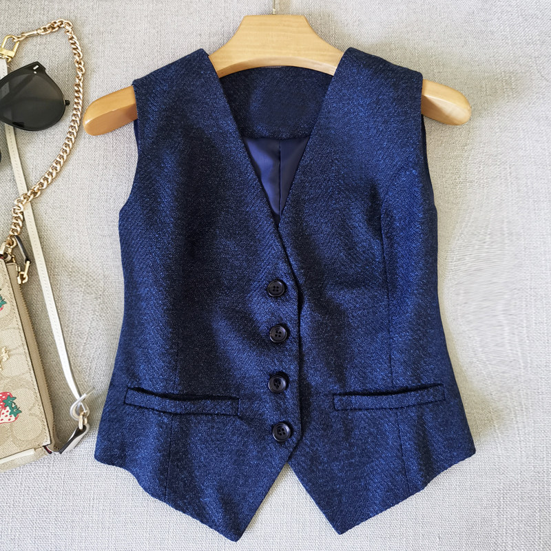 藏蓝色西装马甲女小背心外穿秋季新款百搭叠穿坎肩短款小马夹737