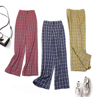女薄款 格子休闲裤 高腰垂感甩裤 修身 338 24夏装 显瘦宽松阔腿裤 新款