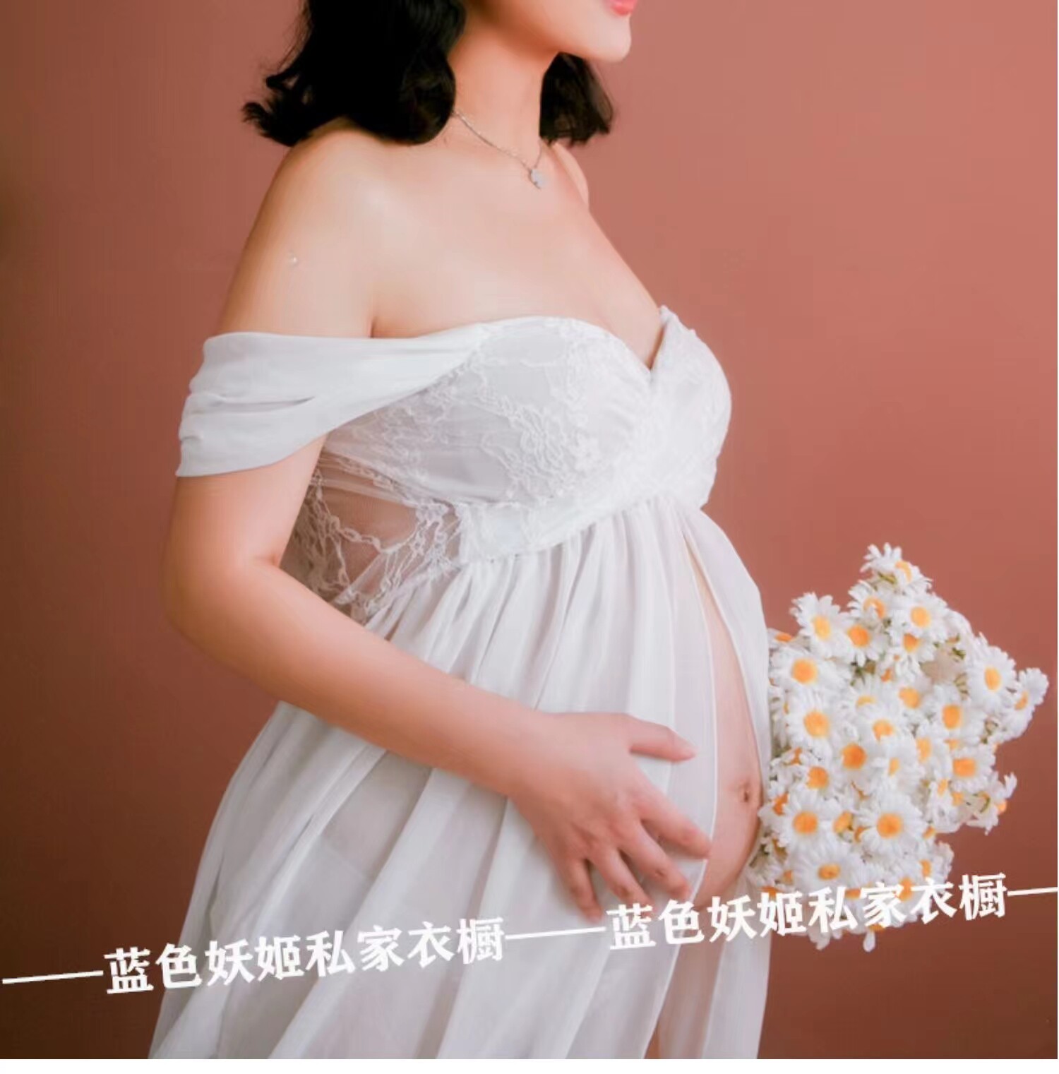 뜨거운 판매  임신 한 여자 사진 촬영 트레일러 목 섹시한 스튜디오 사진 사진 큰 배꼽 사진 의류 드레스