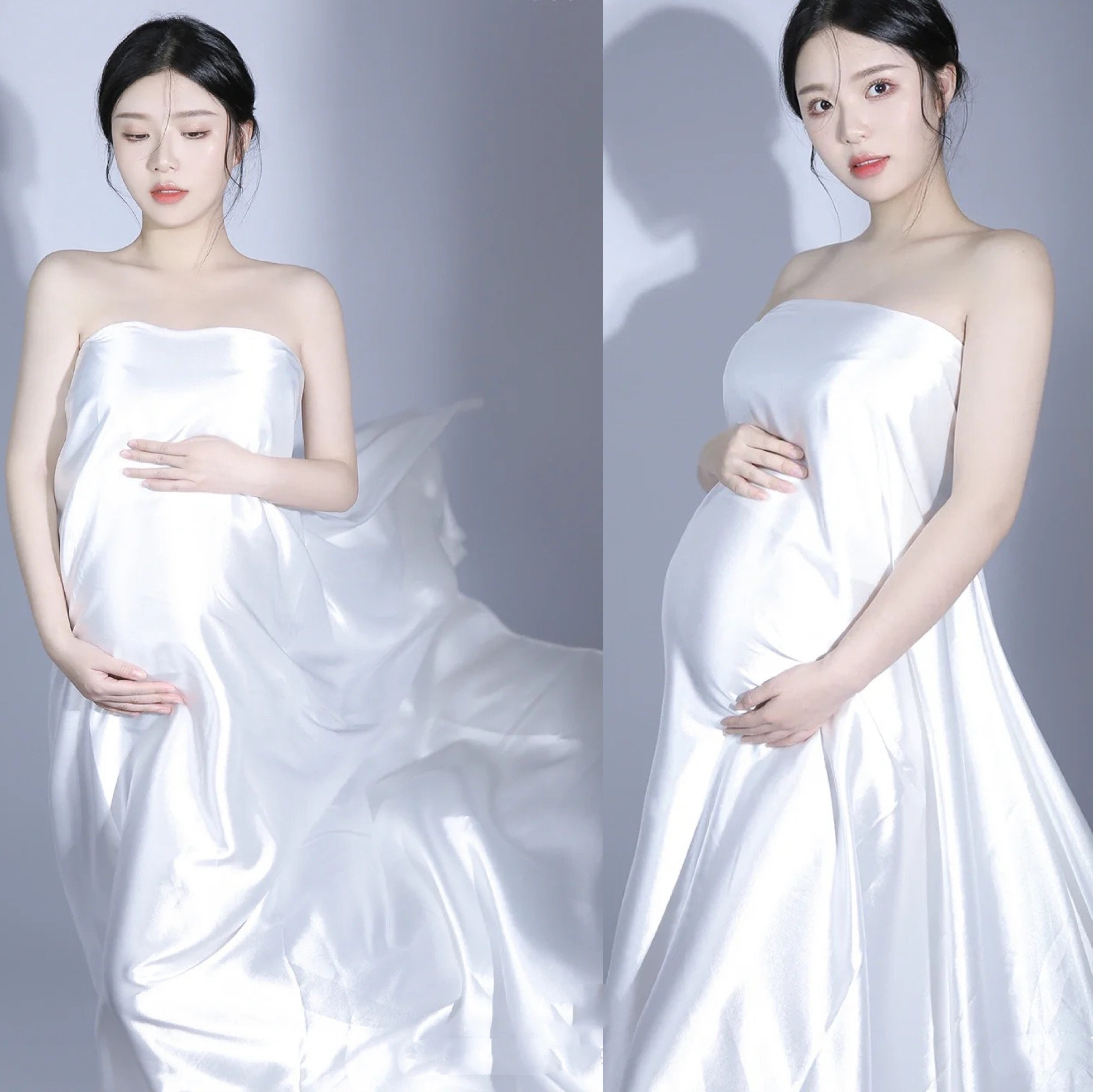 임산부 사진 촬영 의류 섹시한 흰색 새틴 플로팅 거즈 임신 어머니 사진 스튜디오 사진 예술 사진 거즈 스커트 사용자 정의
