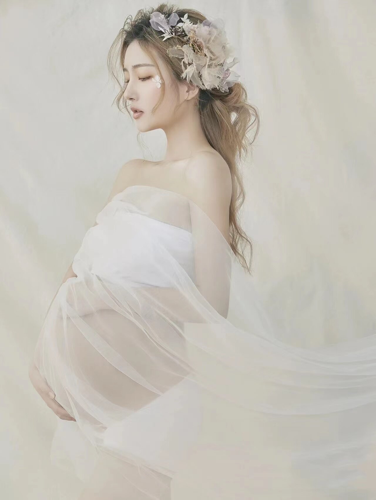 임산부 예술 사진 촬영 의류 스튜디오 사진 사진 임신 어머니 배꼽 사진 부동 모래 치마 누드 거즈 5M 웨딩 거즈