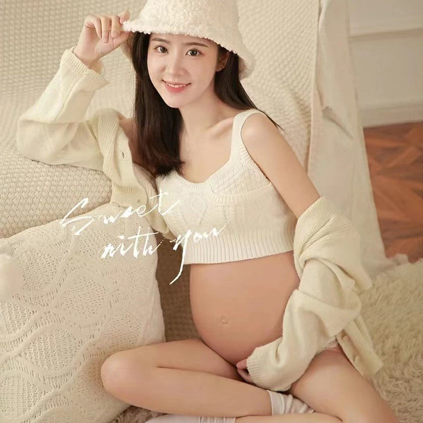 사진을 찍는 임산부 심플하고 달콤한 투피스 세트 섹시한 멜빵 속옷 사진관 배꼽 사진 임산부 의류