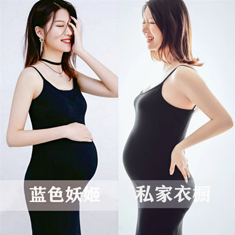 베스트 셀러 플러스 사이즈 임산부 사진 모달 서스펜더 스커트 스튜디오 사진 사진 임신 어머니 큰 배꼽 사진 의류