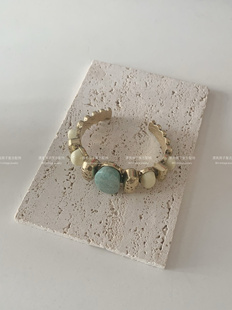 法式小众设计AB天河石拼色中古复古气质重工手镯手环女