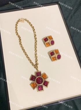 红色果冻琉璃项链 耳钉套装