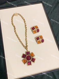 红色果冻琉璃项链 耳钉套装