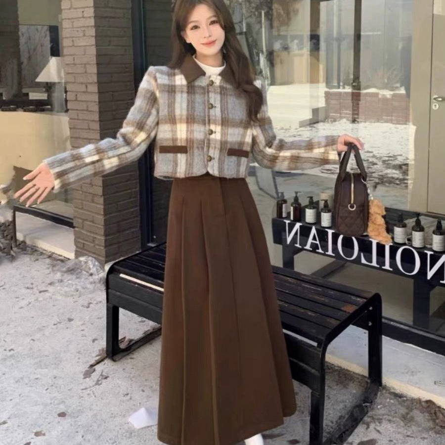 网红两件套毛呢外套女装秋冬2025新款百褶半身裙小香风套装裙子女,女装/女士精品,时尚套装,淘宝优惠券,粉丝福利购,淘宝优惠卷