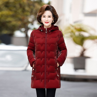妈妈冬装亮面免洗羽绒棉服中老年秋冬棉袄中长款中年妇女棉衣外套