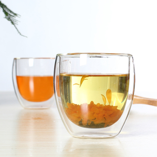 玺越正品玻璃杯加厚茶具茶杯隔热防烫双层杯创意啤酒杯水杯260ml