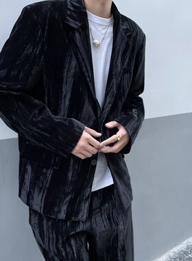 AddressUnknown山本暗黑丝绒绒面阔版免烫西装痞帅西装质感西装男