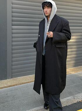 Addressunknown高知officesiren宽松双排扣过膝戗驳领西装风衣