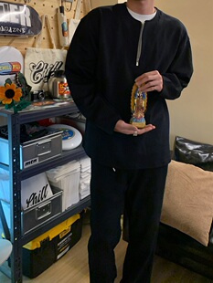 Addressunknown小众亨利领拉链宽松休闲纯棉长袖打底衫