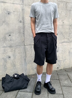 Addressunknown极简毛边破坏宽松休闲立体剪裁5分西裤短裤垂坠感