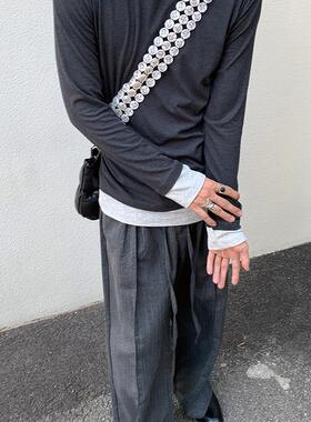 Addressunknown假两件拼色亲肤针织慵懒内搭弹力打底长袖Tee百搭