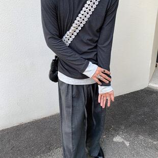 Addressunknown假两件拼色亲肤针织慵懒内搭弹力打底长袖Tee百搭