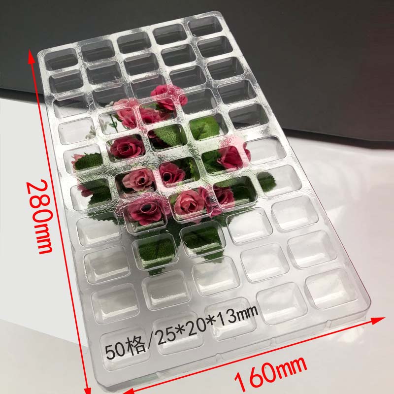 厂家订制透明PVC包装盒长25乘20MM吸塑托盘周转电子产品50格现货