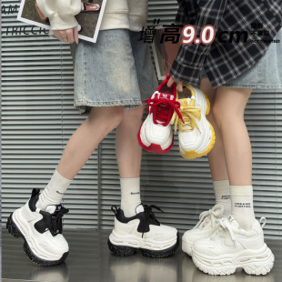 2026春季9CM厚底内增高多巴胺时尚超轻百搭女休闲鞋老爹鞋