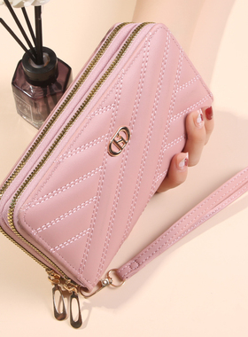 英黛伦新款长款零钱包手机包双拉链钱夹容量大手拿包软零钱包