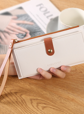 新款多功能超薄女士长钱包时尚折叠拉链搭扣手拿包纯色便携零钱包
