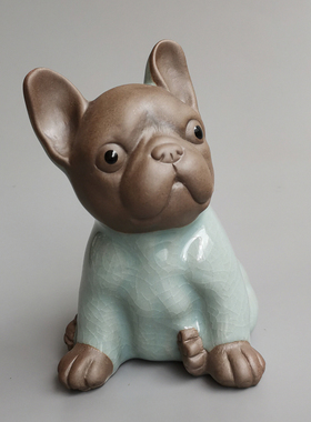 陶瓷法斗可爱风卡通酒柜茶宠摆件