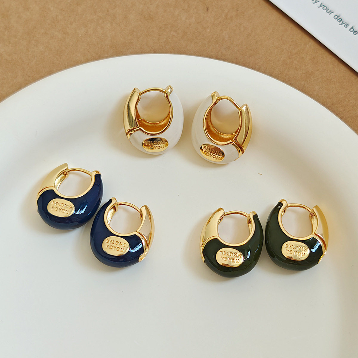 韩国东大门U型滴釉撞色耳圈耳扣轻奢高级感日常气质独特百搭耳饰,饰品/流行首饰/时尚饰品新,耳环,淘宝优惠券,粉丝福利购,淘宝优惠卷