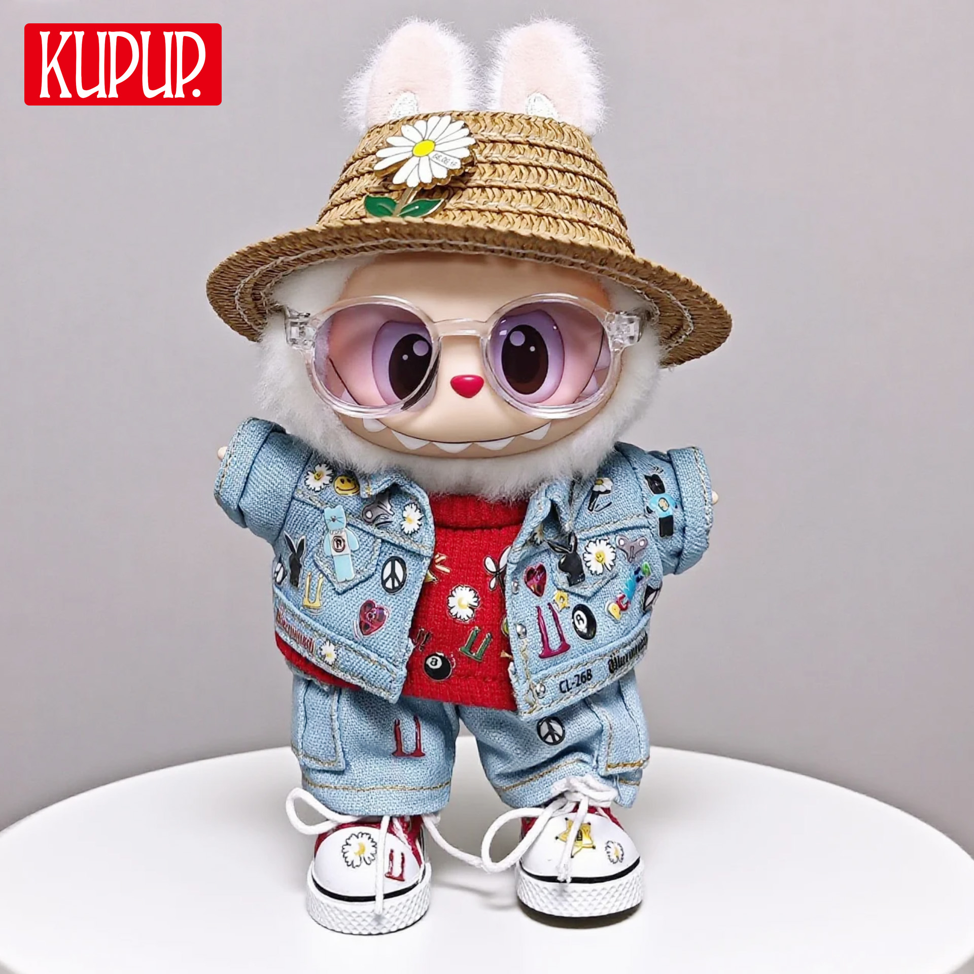 labubu公仔衣服徽章牛仔装玩偶装