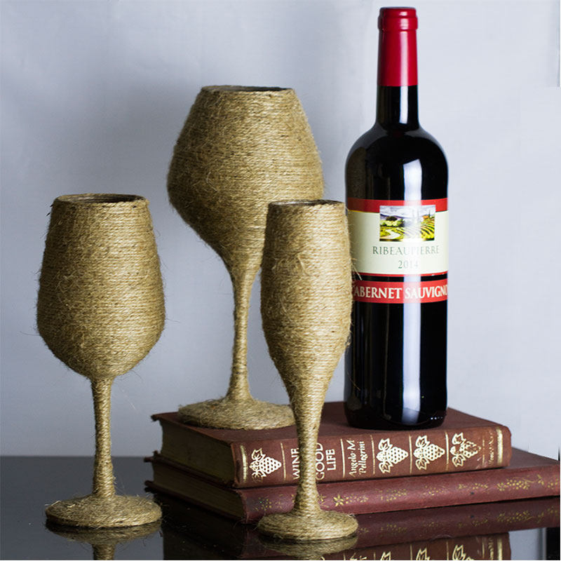 麻绳酒瓶醒酒器洋洋酒杯手工绕麻绳大酒瓶酒吧红酒吧西餐厅装饰杯