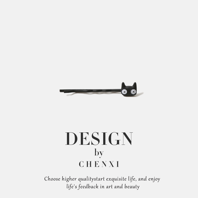 黑色小猫咪一字夹日韩简约侧边夹少女刘海夹可爱简约发夹学生头饰