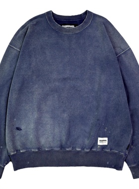 【国内现货】NEIGHBORHOOD DAMAGE做旧脏水洗破坏深蓝色圆领卫衣