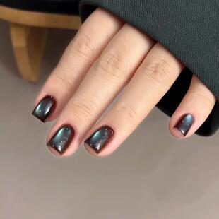 586纯手工穿戴甲定制秋冬miamix462薄荷巧克力棕蓝色玻璃珠美甲片