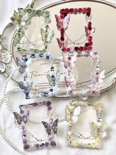 SNOW韩娱ins小卡夜光蝴蝶卡砖硬卡套钻花朵链条小马宝莉卡相框