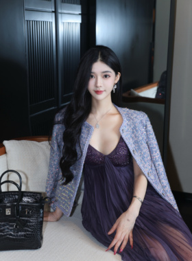 LOCK KK琉璃溢彩紫色闪闪精致小香风亮片贵气感修身外套