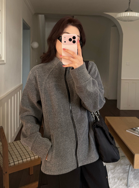 NAZ那子大码冬季加厚糯米绒显瘦保暖胖mm复古减龄立领拉链外套女