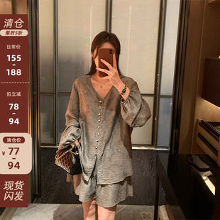 提花设计薄款 夏季 新款 胖mm套装 防晒上衣短裤 清仓 NAZ那子大码