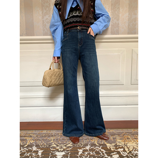 直筒阔腿裤 NAZ那子大码 胖mm气质修身 复古高腰显瘦微喇牛仔裤 秋季