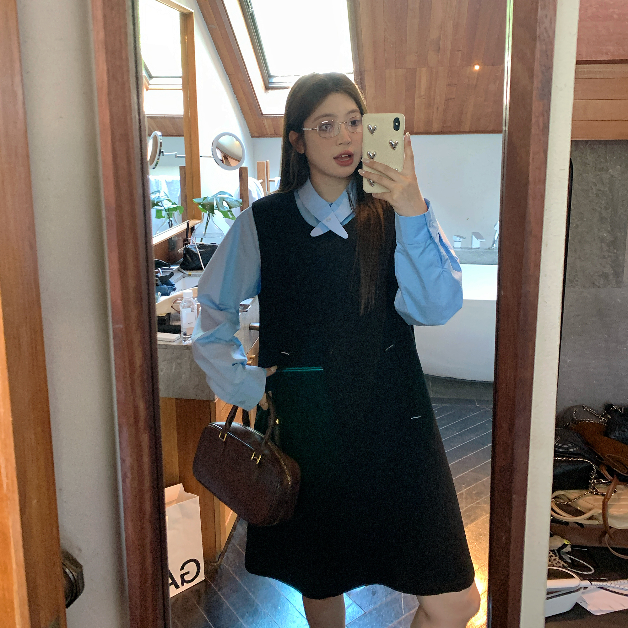 NAZ那子大码秋季韩系气质时尚吊带连衣裙胖mm设计感直筒背心裙女