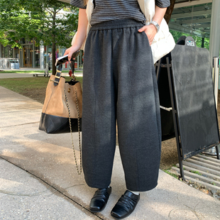 胖mm设计感直筒阔腿裤 NAZ那子大码 秋冬绒感TR百搭九分弯刀休闲裤