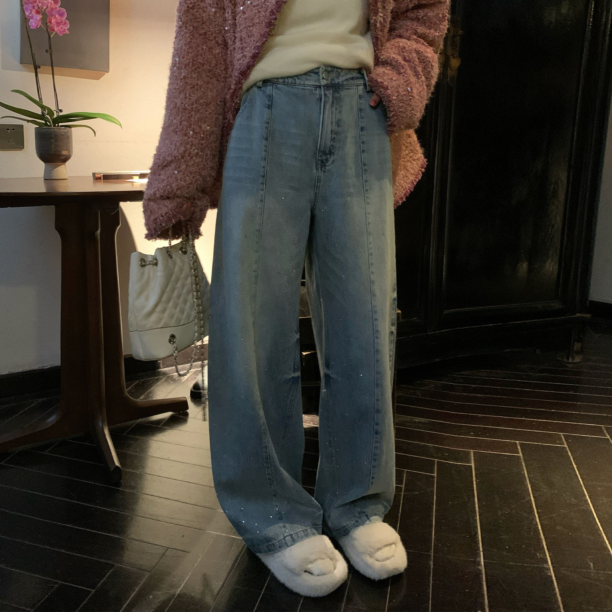 NAZ那子大码100棉冬装内里薄绒高密重工烫钻胖mm复古休闲牛仔裤,女装/女士精品,牛仔裤,淘宝优惠券,粉丝福利购,淘宝优惠卷