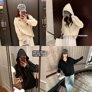 NAZ那子大码 慵懒风软糯连帽上衣胖妹妹休闲复古卫衣女 春季 新款