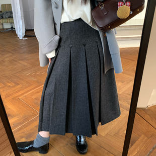 NAZ那子大码 羊毛高级感毛呢小格纹百褶裙胖mm高腰显瘦半身裙 冬季