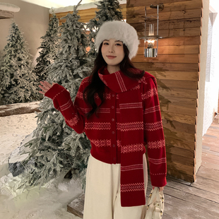 胖mm气质洋气上衣 费尔岛围巾设计针织开衫 NAZ那子大码 100羊毛冬装