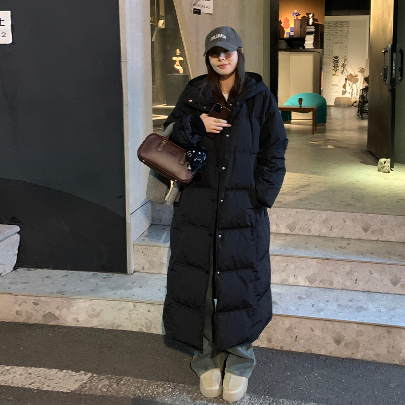 NAZ那子大码冬季新款显瘦长款连帽90白鸭绒胖mm保暖羽绒服外套女