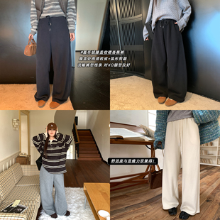 胖mm气质直筒阔腿裤 显瘦慕冬绒抽绳弯刀运动裤 冬季 NAZ那子大码