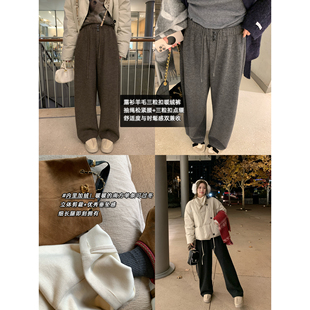 胖mm羊毛三粒扣加绒长裤 NAZ那子大码 饰休闲直筒裤 慵懒纽扣装 冬季
