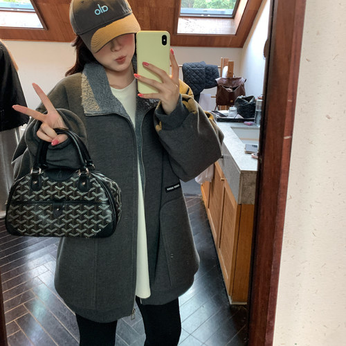 NAZ那子大码冬季加厚翻领舒适百搭保暖毛绒撞色胖妹妹显瘦外套女