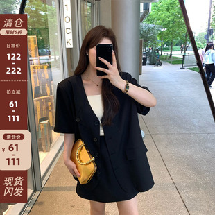 简约设计短袖 夏季 新款 半裙胖mm休闲套装 西装 清仓 NAZ那子大码